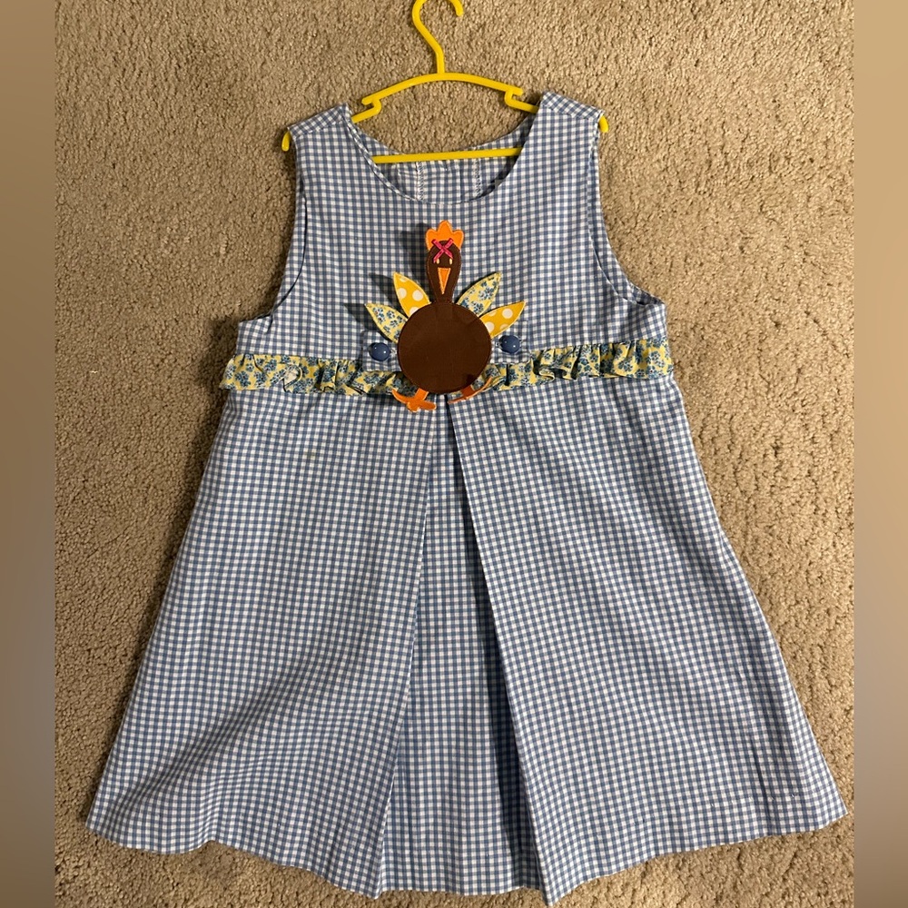 Funtasia Too | Holiday Dress | Blue Gingham | 5T | Turkey | Thanksgiving